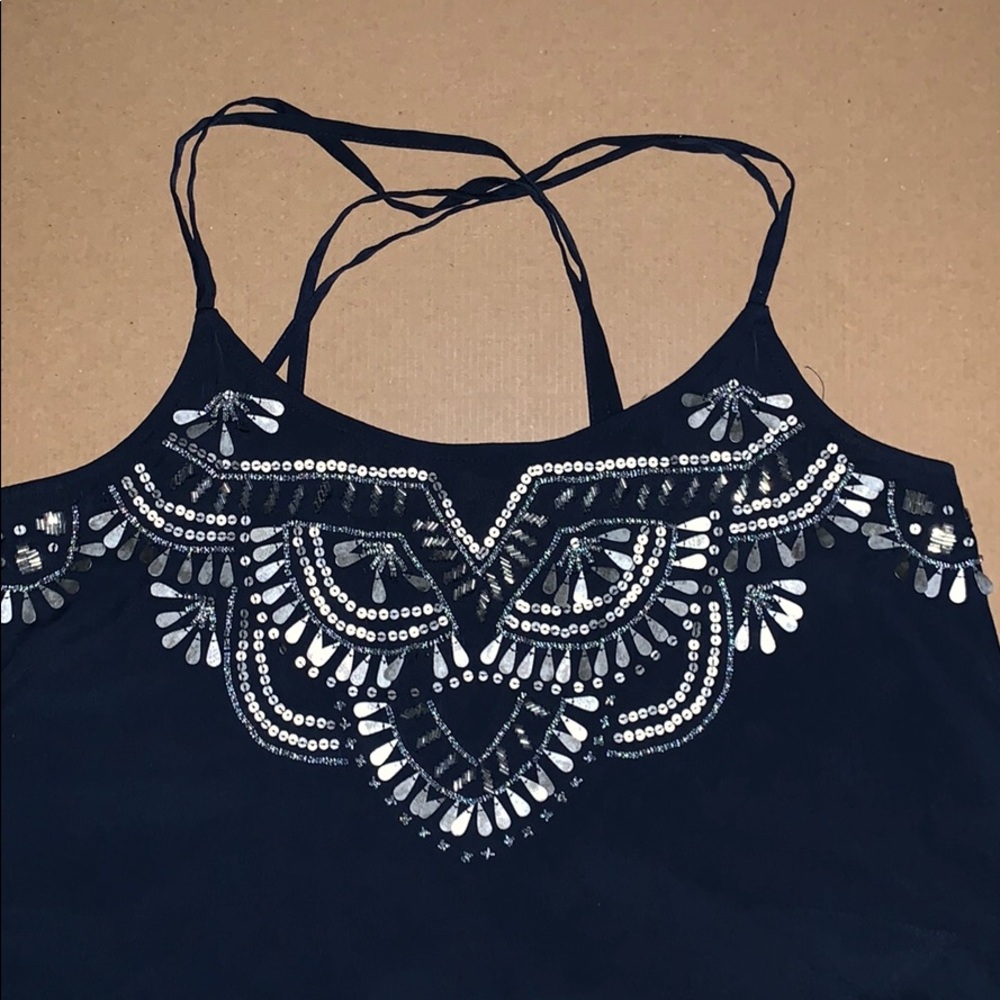 Blue top with silver accent